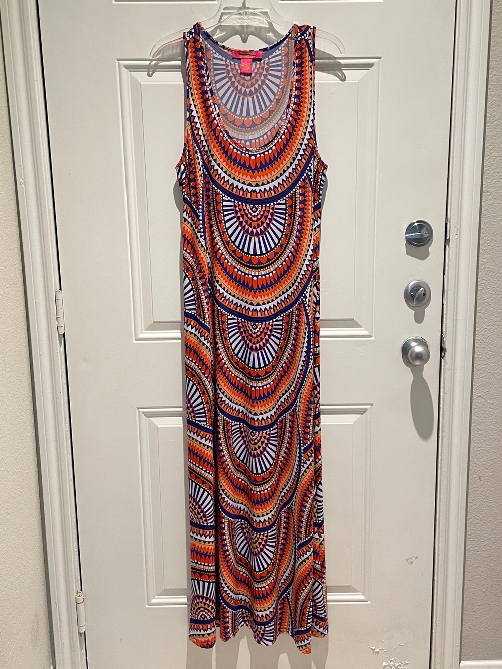 Catherine Malandrino Orange Blue Geometric Boho Sleeveless Maxi Dress Size Large
